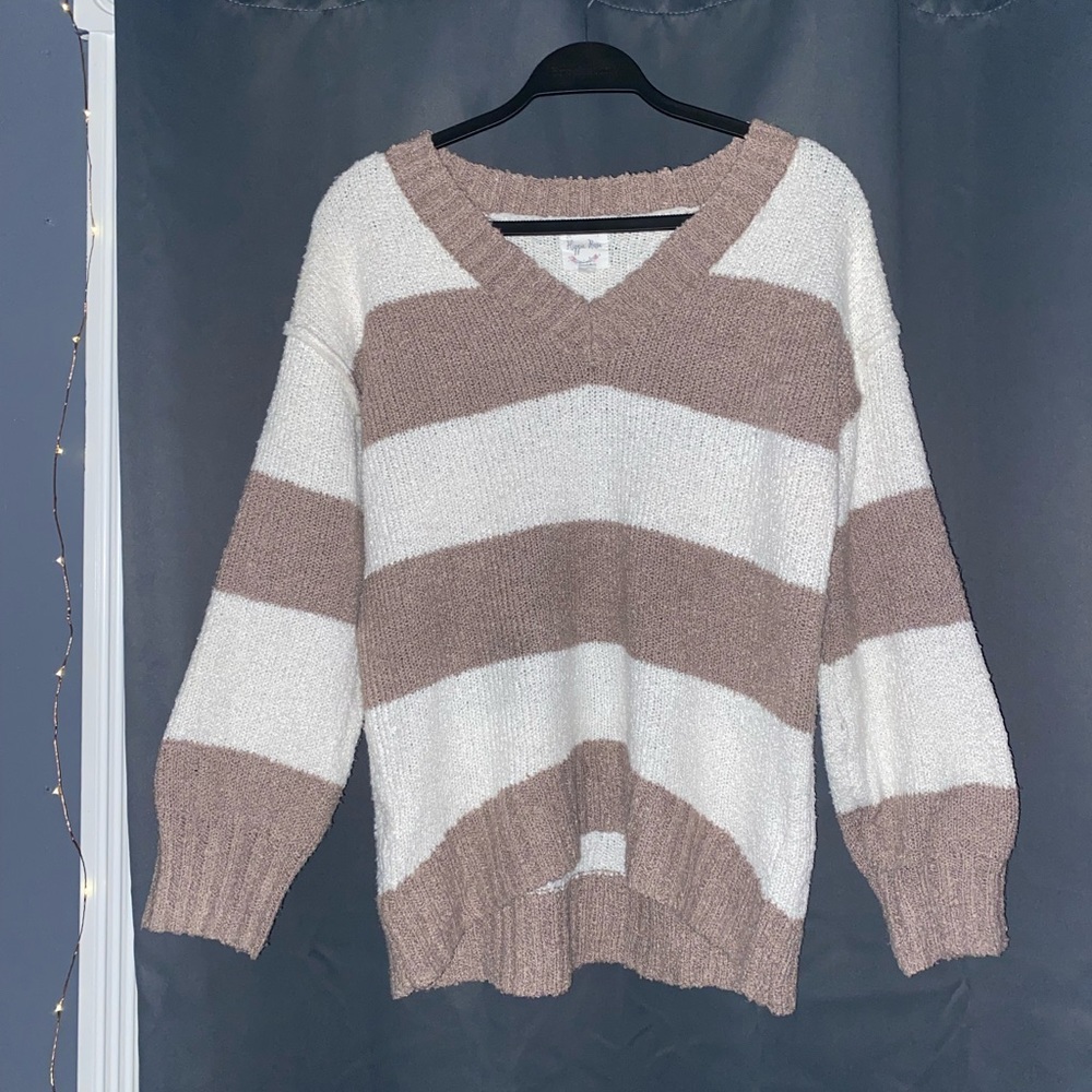 Hippie Rose brown and white oversized striped sweater